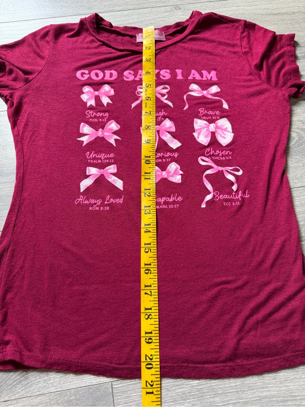 Ragdoll Burgundy  & Pink Ribbon Bow Graphic Tee - 'God Says I Am'. Size L - Picture 7 of 7
